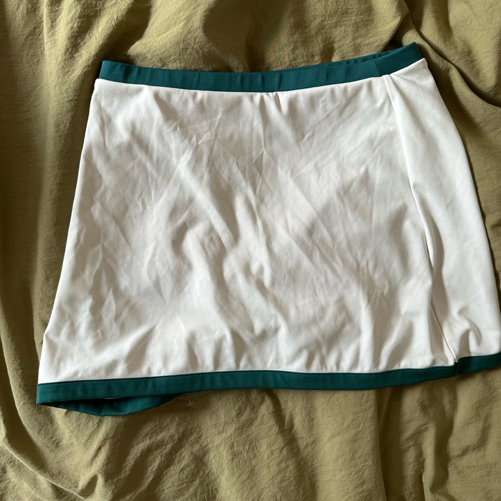 Reformation White Mini Skirt with Green Trim